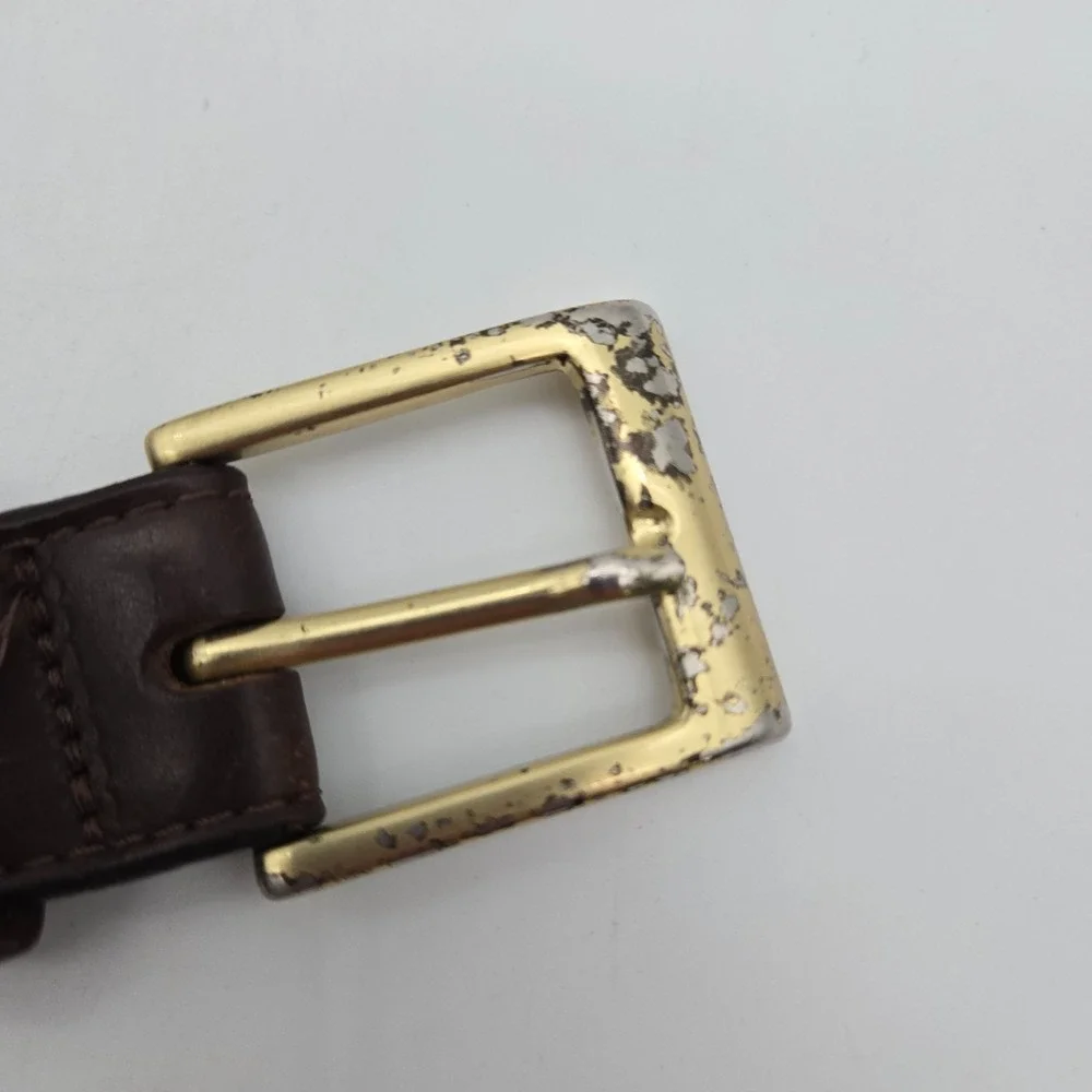 Claiborne Belt Brown Genuine Leather Mens 38 Brass Buckle